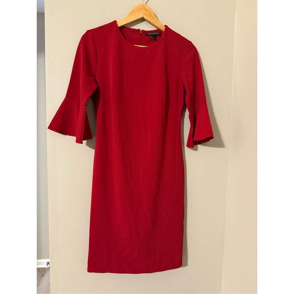 Banana Republic Size 4 Flutter Sleeve Ponte Sheath Dress Red Cocktail Party - Picture 2 of 6